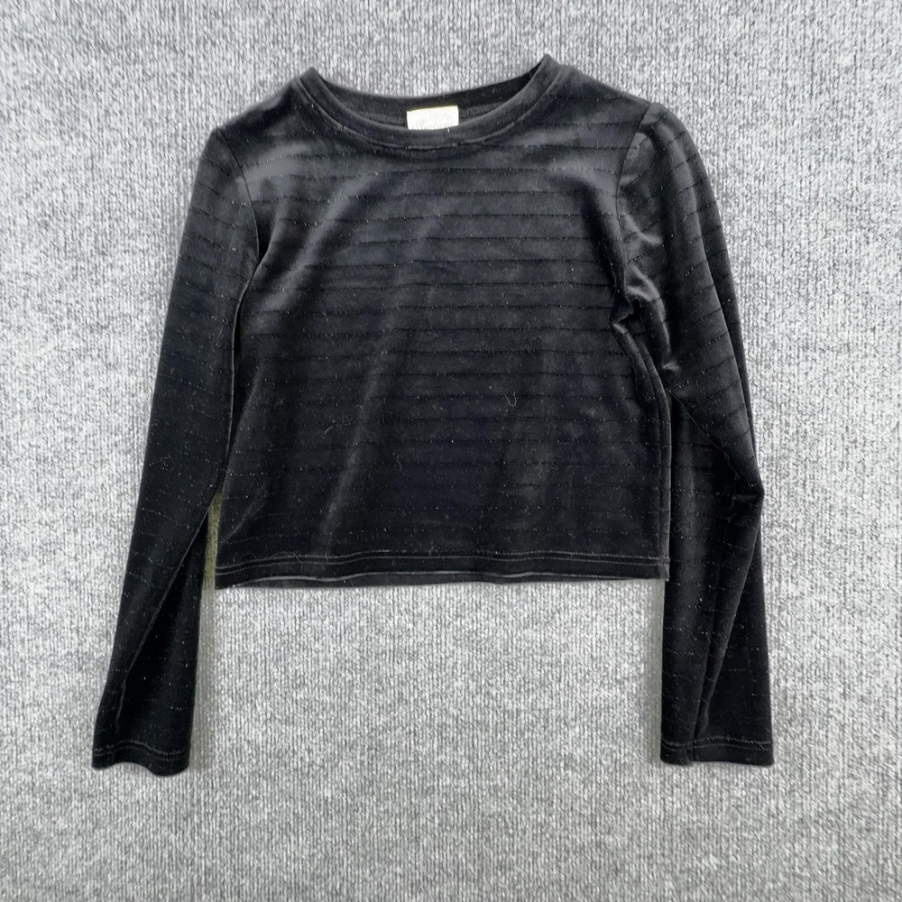 Heirlooms By Polly Flinders Shirt Girls 14 Black Velour Glitter Long Sleeve